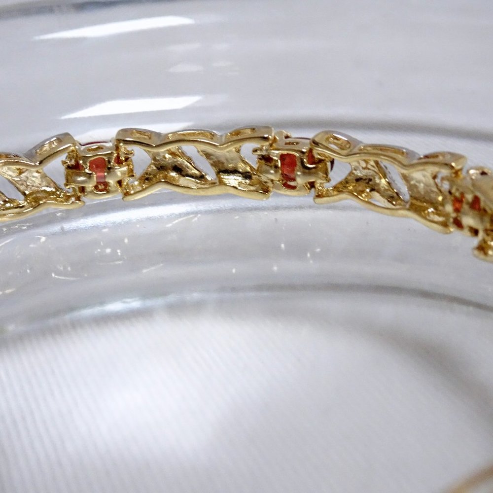 NWT January Birth Stone Garnet Diamond 24KT Gold .925 Silver Tennis Bracelet - Picture 7 of 13